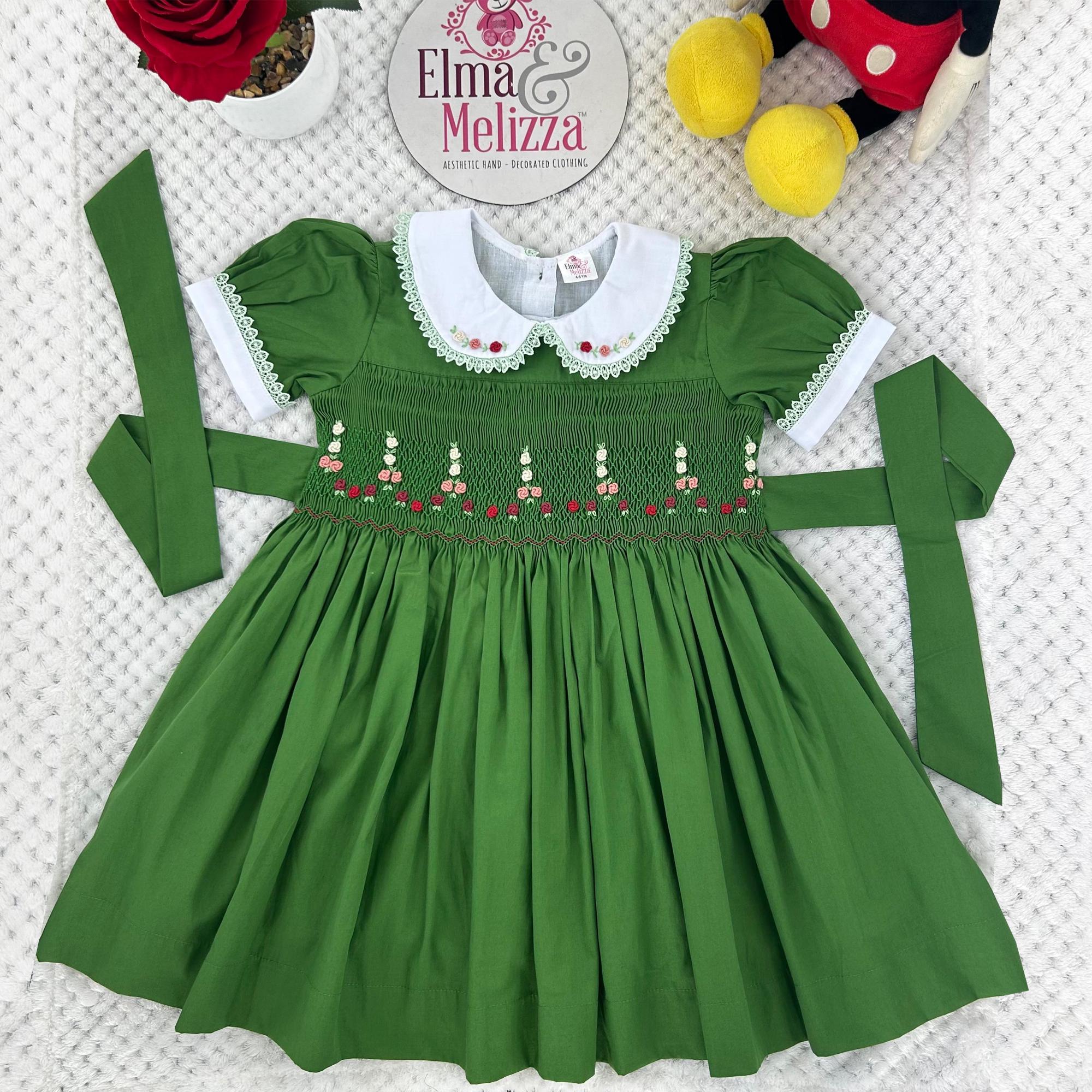 emerald green smock dress Hand-smocked Baby Dress: Heirloom Quality Cotton With Floral Embroidery import_2021_11_13_204057 Size:Intelligent Chiffon One Shoulder Beaded 70s fashion Bust 40
