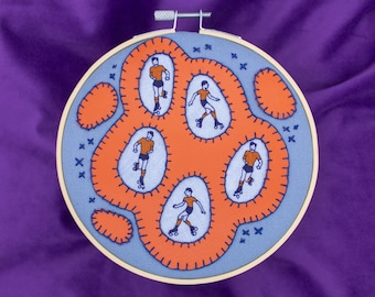 Roller Derby - Embroidery Art Original Unique Design Sewing Hoop