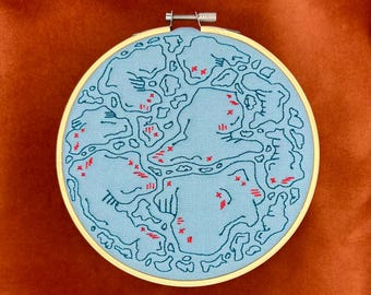 Blood in the water - Embroidery Art Original Unique Design Sewing Hoop