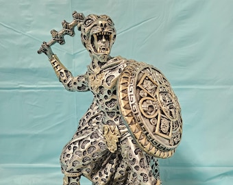 Jaguar Warrior with Weapon and Shield - Aztec Calendar Featured on Shield