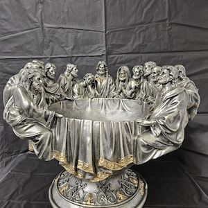 Hand-Painted Resin Last Supper Fruit Bowl: Religious Sculpture