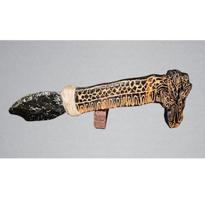 Exquisitely crafted ritual artifact inspired by Aztec and Mayan designs, featuring genuine obsidian. For Decorative Purpose Only