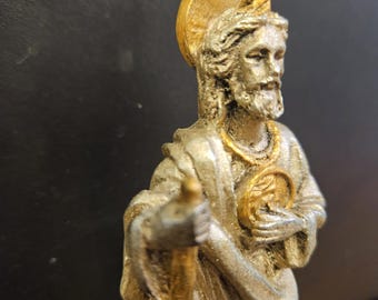 St. Jude Resin Statue, Hand-Painted Copper Silver Accents (6 Inch)