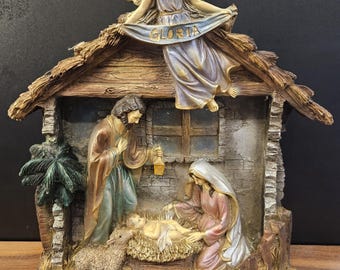 Hand-Painted Resin Nativity Scene with Angel, Joseph, Mary, Jesus