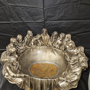 Hand-Painted Resin Last Supper Fruit Bowl: Religious Sculpture