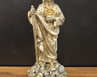 St. Jude Resin Statue: Hand-Painted Silver and Gold Accents, 6-Inch Tall