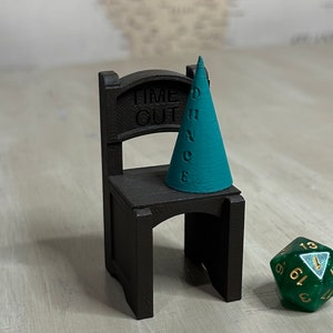 Dice Dunce Hat & Time Out Chair RPG Board Game Tabletop Accessory Dungeons and Dragons Role Playing game Pathfinder Gift for Player DM gift