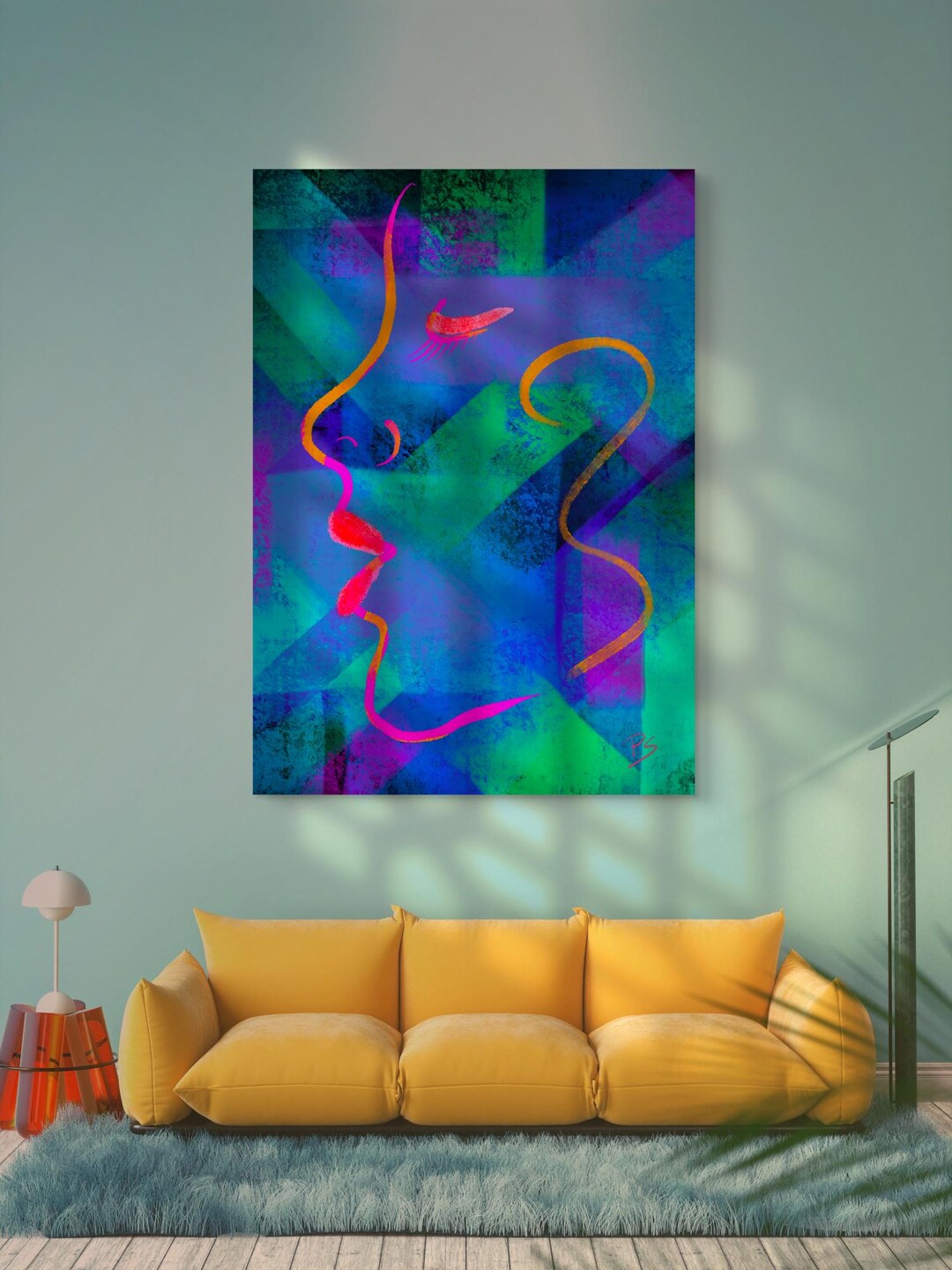 Abstract Minimalistic Side Portrait. Woman Art. Wall Art Poster. Green ...