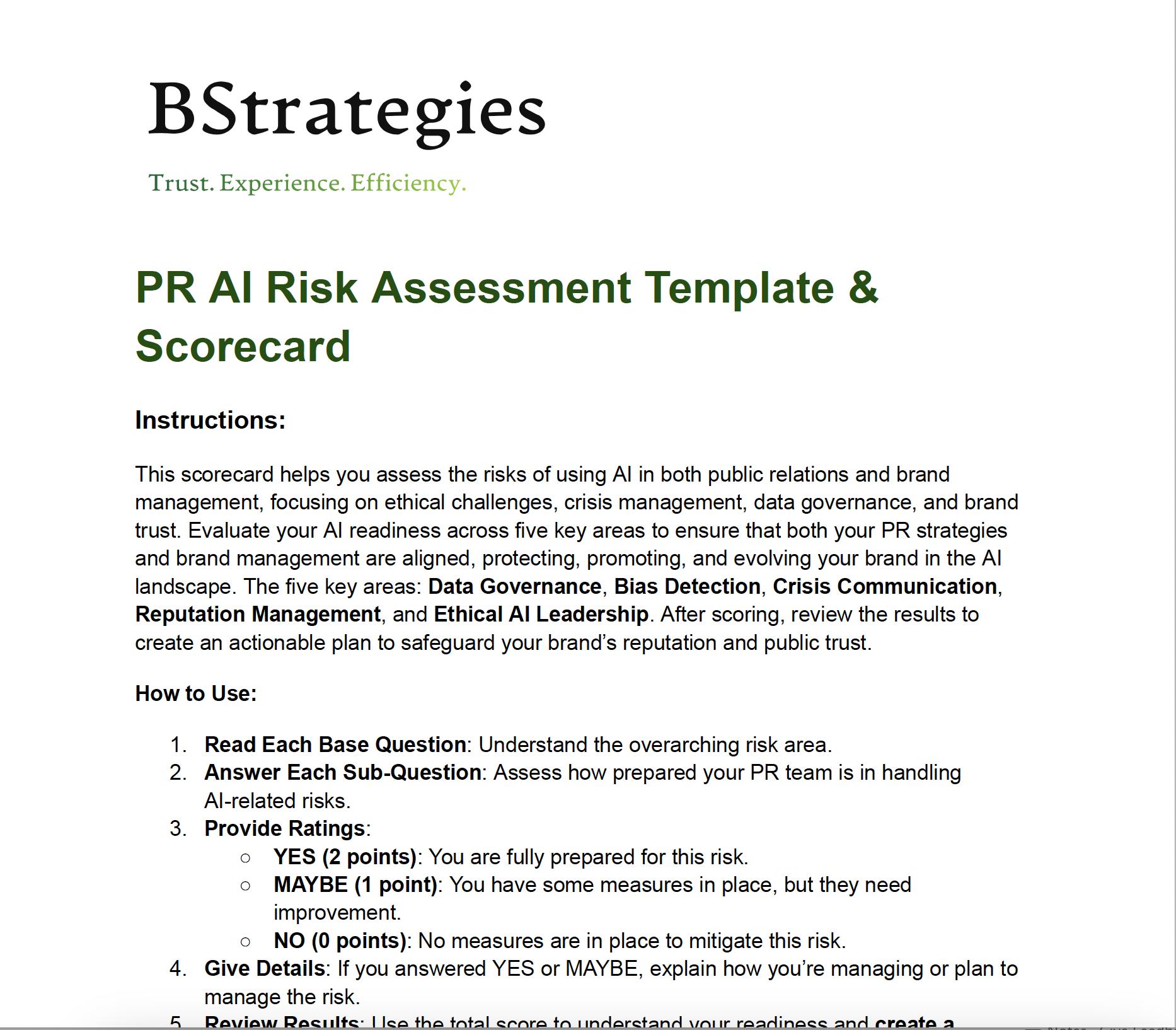 PR AI Risk Assessment Template & Scorecard Brand Risk Management Tool ...