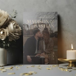 Save the Date Template Doppelseitig, Minimalistisches Europäisches Foto Save the Date Invite, Hochzeit Save the Date Card Canva, modernes Monogramm