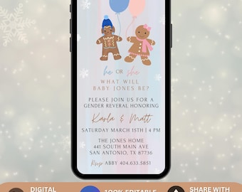 Chá de Revelação de Gênero com Biscoito de Gengibre - Evite o que está sendo preparado? Chá de Revelação de Gênero Digital, Chá de Bebê de Inverno, Revelação de Gênero por Celular - Ele ou Ela - Biscoito de Gengibre