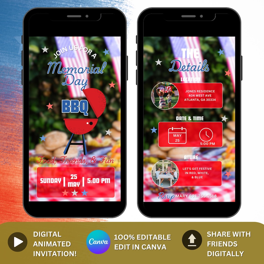 Memorial Day BBQ Invitation, Memorial Day Grill Party Invite, Memorial ...