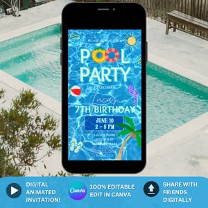 Pool Party Editable Invitation, Summer Birthday Party Evite, Text Invitation, Pool Party Invitation, Pool Party Digital Invitation Template