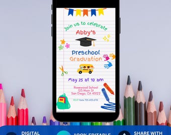 Editable Preschool Graduation Invitation, PreK Announcement Party Invite Preschool Grad Electronic Template Digital Preschool Ceremony Evite