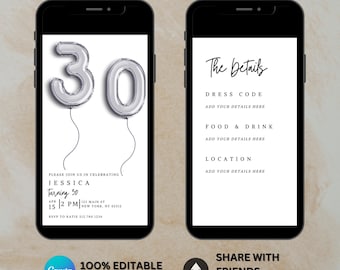 Digital 30th Birthday Invitation, 30th E-Invite, 30th Birthday Evite, 30th Party Invitation, Digital 30th Invitation, Digital Invitation
