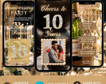 10th Anniversary Party Invitation, Text Invitation Anniversary,Surprise anniversary Dinner Invite,Digital Invitation,Wedding Anniversary diy
