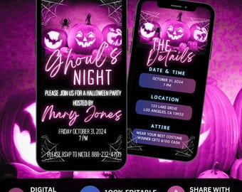 Halloween Costume Invitation, Ghouls Night Halloween Girl's Night, Ghostly Party Invite, Cocktails & Costumes, Pink Spooky Party Invite