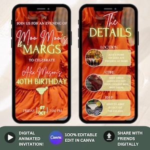Moo Moos & Margaritas Birthday Invitation, Digital Ladies Night Invite, Pajama Girls Day Party Invitation, Animated Orange Mumu Mumu Invite