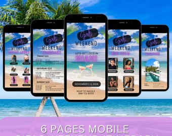 Digital Birthday Weekend Invitation Travel Itinerary Miami Girls Trip Vacation Schedule Editable Planner Beach Template Event Itinerary