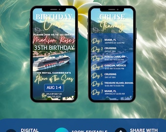 Video Cruise Invitation Template Birthday Cruise for her Animated Invitation Girls Trip Cruise Itinerary Template Birthday Party Invite