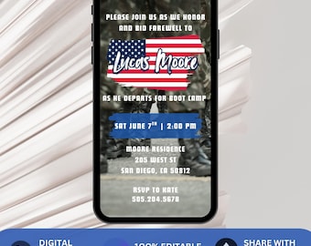 Boot Camp Send off Invitation Template, Military farewell invite, Editable Deployment Send-Off Party, Canva Military Going Away Digital