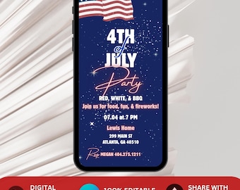 4th of July Red White and BBQ Invitation. Digital Independence Day Celebration Invite. Barbeque Fourth of July eVite. July 4th Red White BBQ