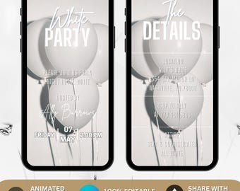 All White Party Invitation, Birthday Dinner Invite, All White Birthday Affair Itinerary, Summer White Party Template, Editable Canva Evite