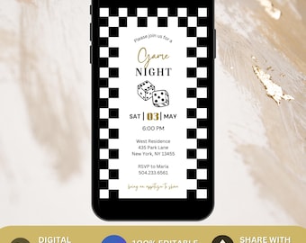 Game Night Invitation, Animated Game night Digital Evite, Casino, Bunco, Couples, Family, Girls Game Night, Checkered Game Night Flyer