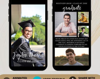 Editable Guy Graduation Announcement | Photo Collage Card for Him | Class of 2025 Graduation Invitation | Digital Download Canva Template