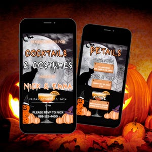 Editable Halloween Party Invitation Template, Instant Download, Digital Costumes & Cocktails Halloween Party Invitation, Mobile Halloween