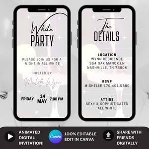 All White Party Invitation, Birthday Dinner Invite, All White Birthday Affair Itinerary, Summer White Party Template, Editable Canva Evite