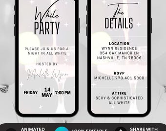 All White Party Invitation, Birthday Dinner Invite, All White Birthday Affair Itinerary, Summer White Party Template, Editable Canva Evite