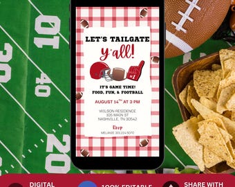 Let’s Tailgate Y’all Animated Football Invitation, Editable Football Tailgate Party Invitation, College Game Day Crimson and White SEC
