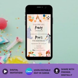 Quirky Dog Birthday Pawty Invitation Let’s Pawty Invite Editable invitation instant DOWNLOAD, Calling All Pawty Animals Digital Invitation
