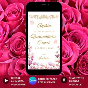 EDITABLE Quinceanera Court Proposal Template, Blush Pink Flowers, Will you be my Dama, Quince, Sweet 16 Quince Save the Date Mis Quince Anos