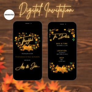 Animated Digital Friendsgiving Dinner Invitation For Her Or Him Modern Thanksgiving Invite Electronic Instant Download Mobile Phone E-invite