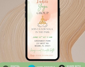 Ladies Yoga Meet-Up Invitation Animated Canva Template Yoga Club Digital Invite Group Fitness Moms Event Yoga Class Party Flyer Yoga Invite
