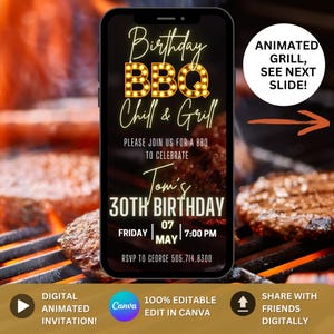 Digital Birthday BBQ Invitation. Animated Barbeque Party Invite. Rustic Chill and Grill Birthday Evite Backyard BBQ Party Cookout Invite