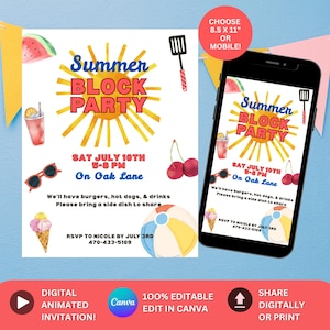 Neighborhood Block Party Flyer, Editable Neighborhood BBQ Party Invite, Summer Backyard BBQ Invitation, Potluck Neighbor Meet & Greet Flyer