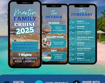 Family Cruise Itinerary Invitation. Digital Family Reunion Trip Invite. Vacation Planner. Holiday eVite. DIY Canva Template. Cruise Invite