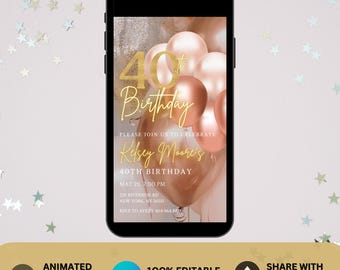 Vierzig Geburtstagseinladung Gold 40. Geburtstag einladen, E-Invite Vorlage, Textnachricht Einladung, digitale Einladung, Handy Evite
