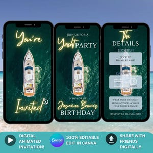 Yacht Party Invite, Animated Bday Boat Invitation, Canva Boat Party Sailing Evite, Summer Boat Party, Yacht Birthday Party, Sailing Invite