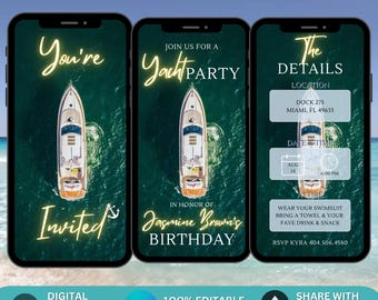 Yacht Party Invite, Animated Bday Boat Invitation, Canva Boat Party Sailing Evite, Summer Boat Party, Yacht Birthday Party, Sailing Invite