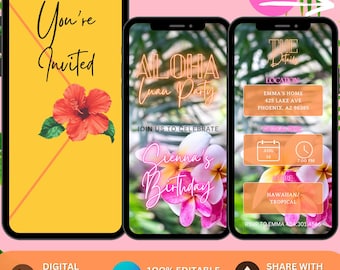 Editable Aloha Birthday Invitation Hawaiian Birthday Invitation Aloha Luau Invite Template Tropical Party Invite Luau Digital Invitation