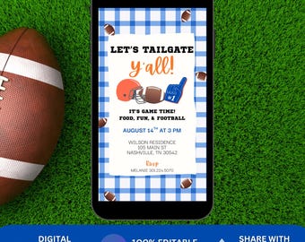 Let’s Tailgate Y’all Animated Football Invitation, Editable Football Tailgate Party Invitation, College Game Day Orange and Blue SEC Colors