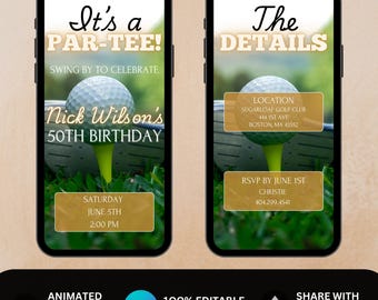 Male Golf Birthday Invite Digital Par Tee Invitation for Golfers. DIY Golfing Party Editable Template eVite for Men 50th Birthday or Any Age
