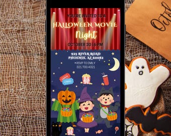 Halloween Movie Night Invitation Editable Halloween Kids Movie Party Invite Mobile Scary Movie Night Invite for Kids and Family Friendly