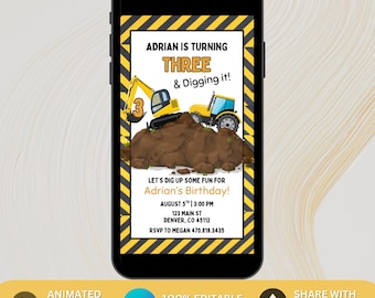 Editable Construction Birthday Invitation, Construction Invite, Truck Party, Digital Construction Birthday, Digging It Party, Digger Invite