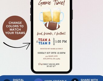 Textable Football Watch Party Invitation Football Fan Watch Phone Invite Football Game Invite Digital College Football Editable Game Day