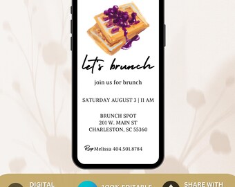 Let's Brunch Invitation Editable Birthday Brunch Template Adult Party Invite, Minimalist Waffle Digital Download 30th Birthday Brunch Invite
